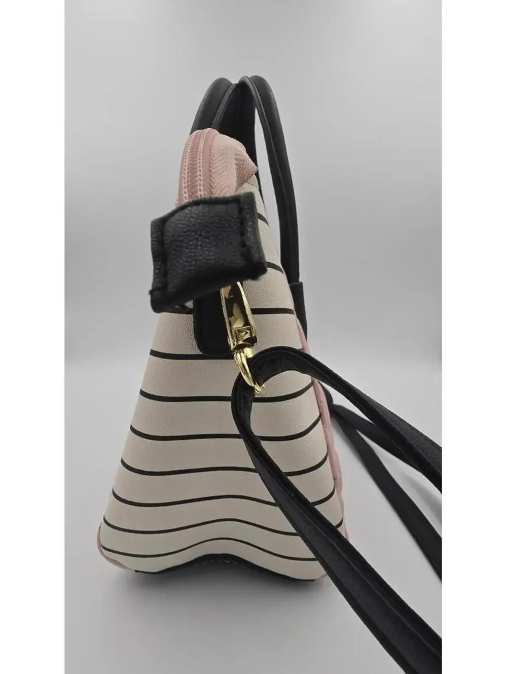 Betsey Johnson White Pink Black Quilted Satchel Shoulder Bag